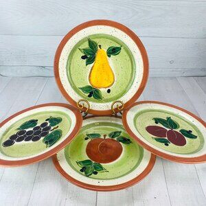 Julie Ueland 1997 FRUITS Center Rust Band Speckled Dinner Plates Set of Four